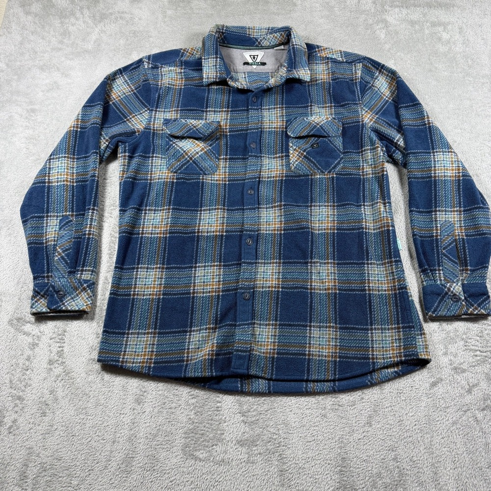 Vissla Fleece Shirt Mens XL Blue Plaid Long Sleeve Utility Mid Weight